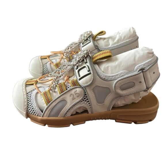 Gucci White and Gray Tinsel Sport Sandals Size 37